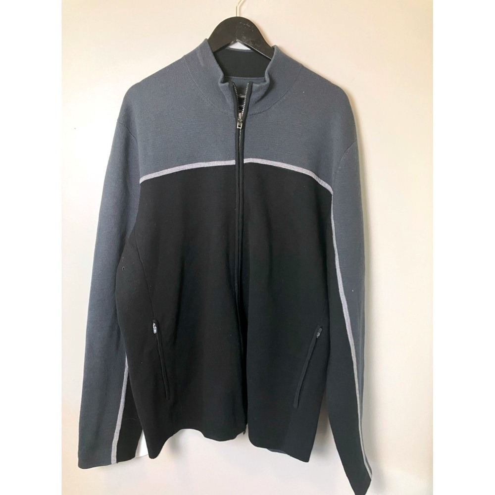VICTORINOX Men's Full Zip Grey Black XXL 100% Wool Sweater